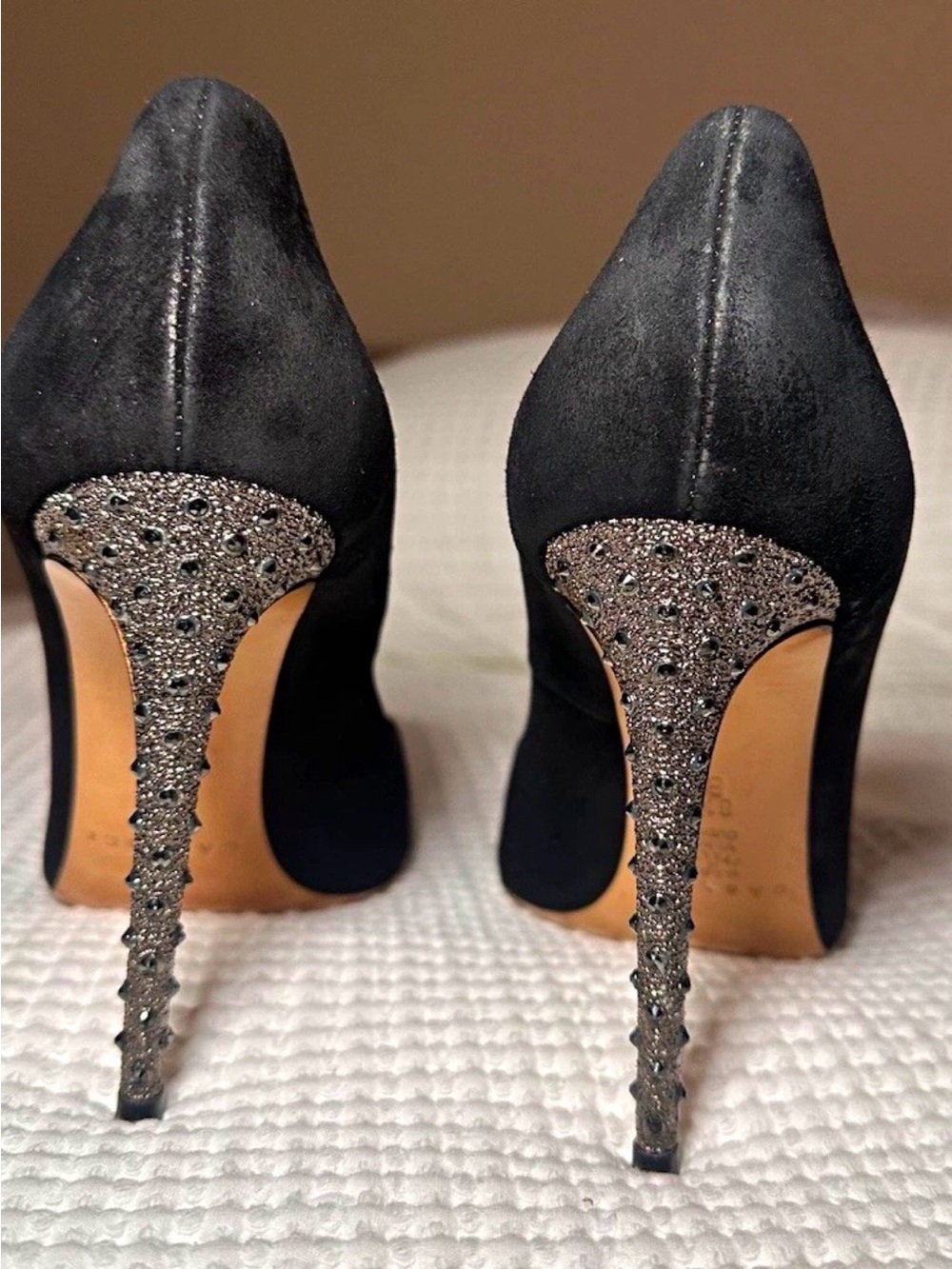 Casadei Black Suede Swarovski Crystal Embellished Blade Pumps Heels Size 8.5 B
